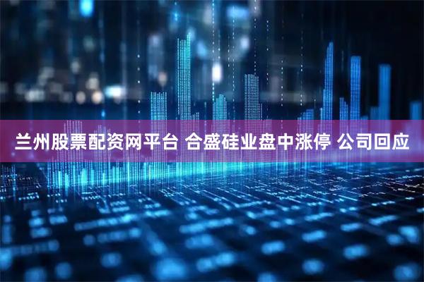 兰州股票配资网平台 合盛硅业盘中涨停 公司回应